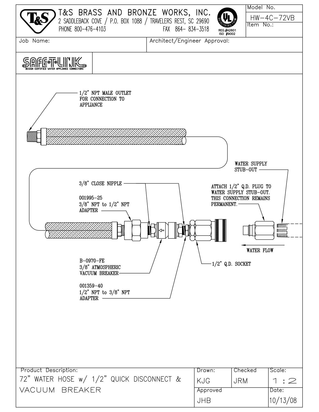 T&S Brass HW-4C-72VB User Manual