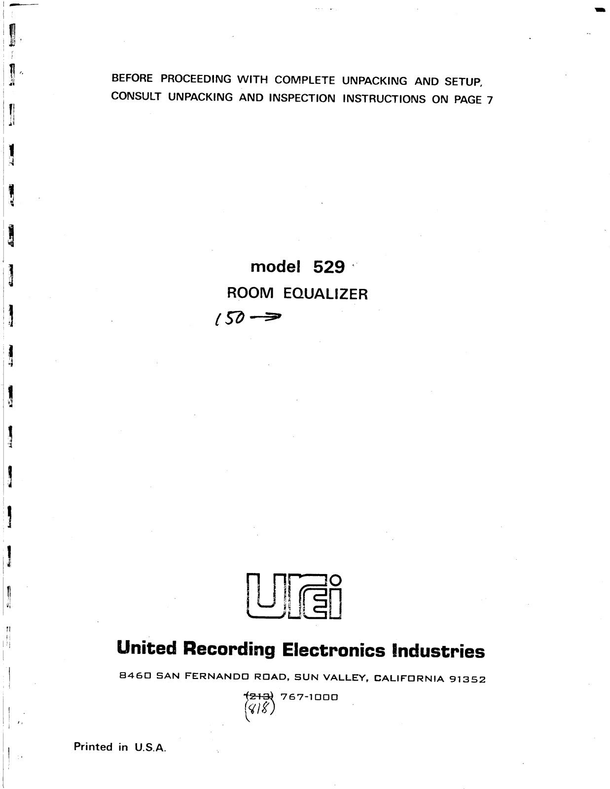 JBL UREI 529 User Manual