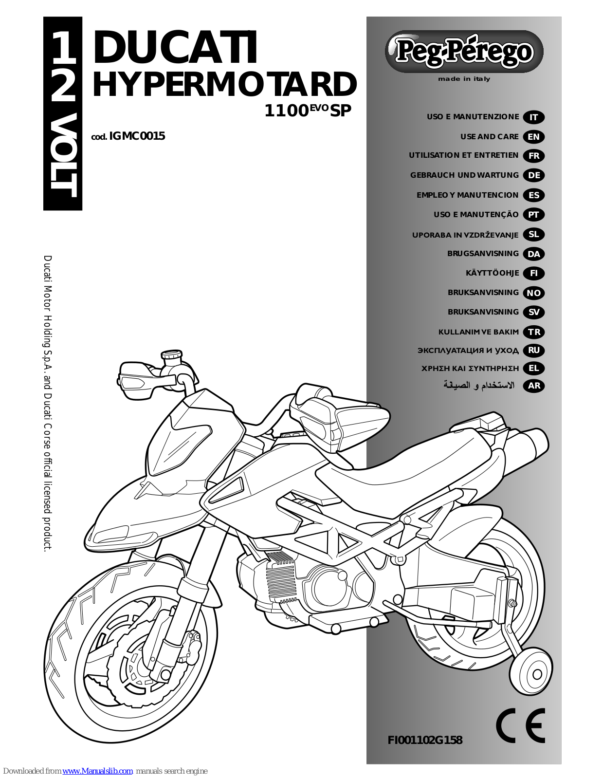 Peg-Perego DUCATI HYPERMOTARD 1100 EVO SP, IGMC0015 Use And Care Manual