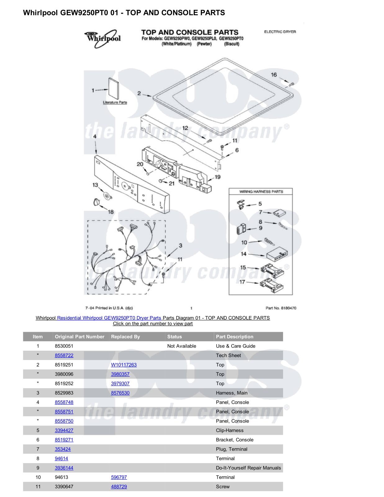 Whirlpool GEW9250PT0 Parts Diagram