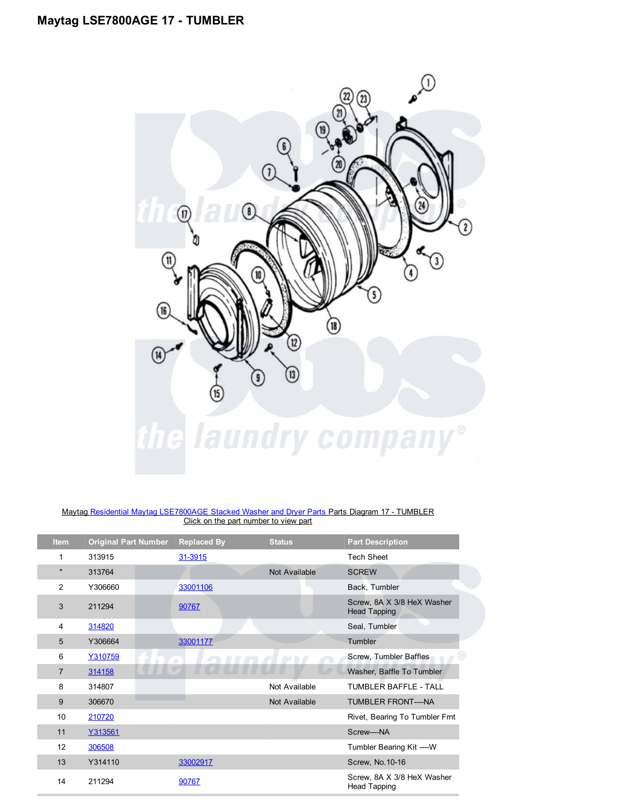 Maytag LSE7800AGE Stacked and Parts Diagram