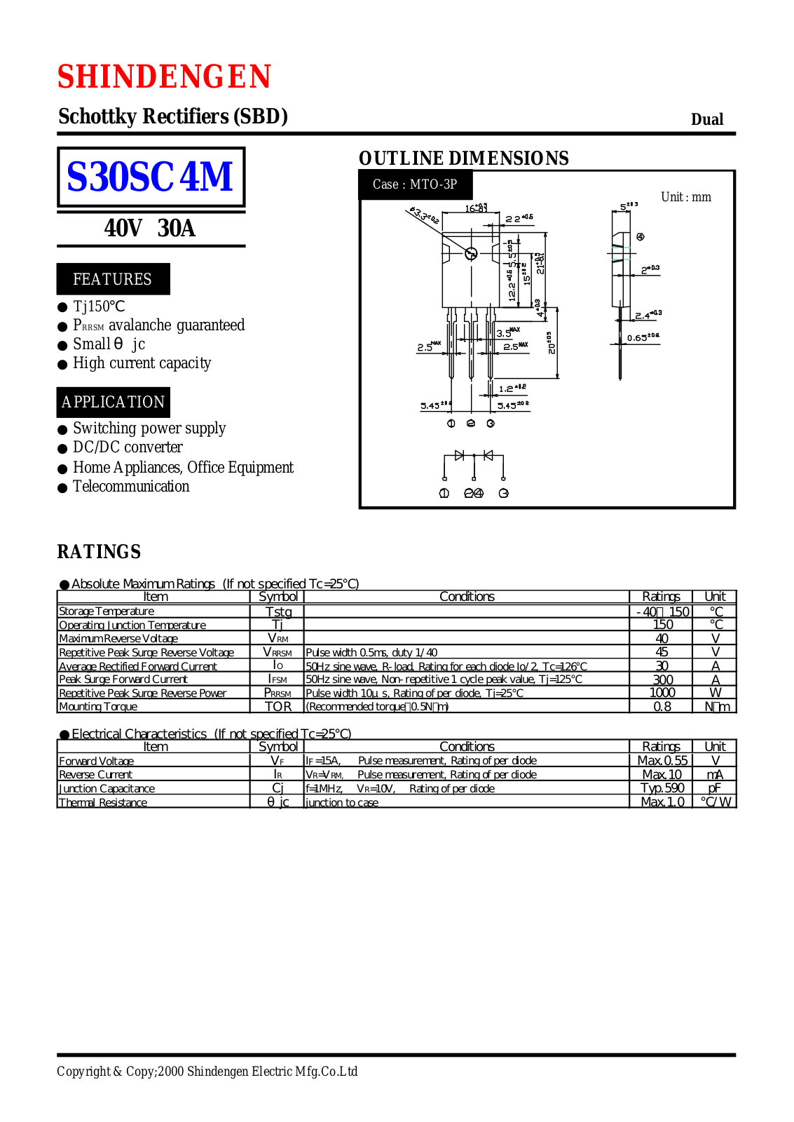 Shindengen Electric Manufacturing Company Ltd S30SC4M Datasheet