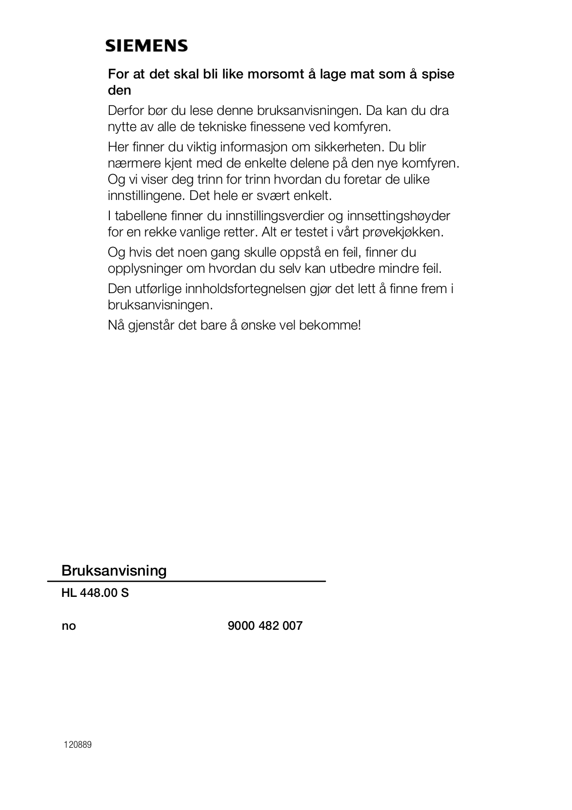 Siemens HL448500S, HL448200S User Manual