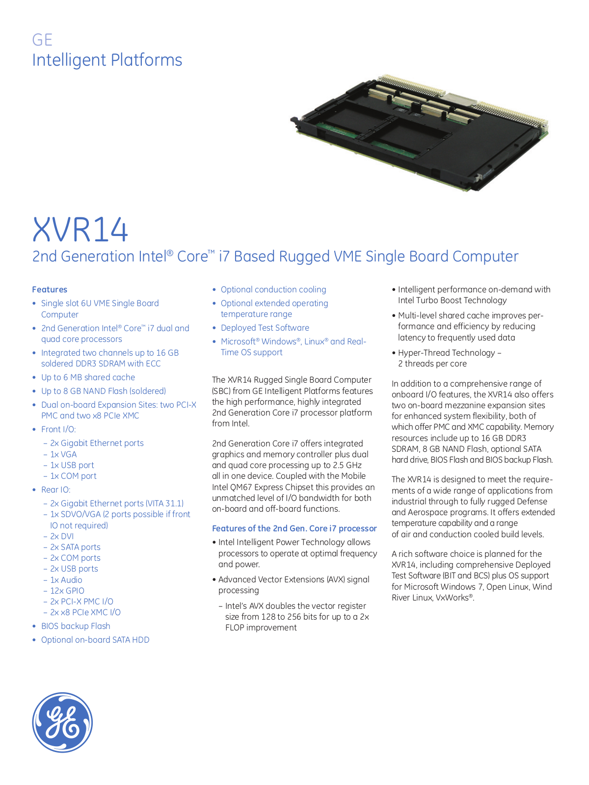 GE XVR14 VME SBC Data Sheet