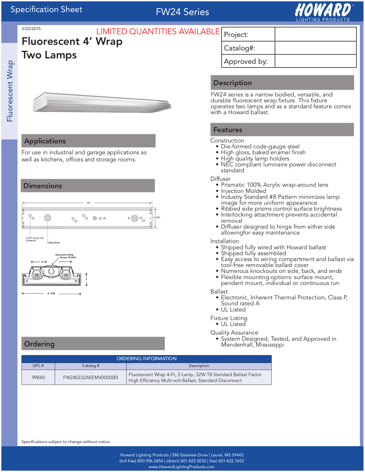 Howard Industries FW24 Series Specifications