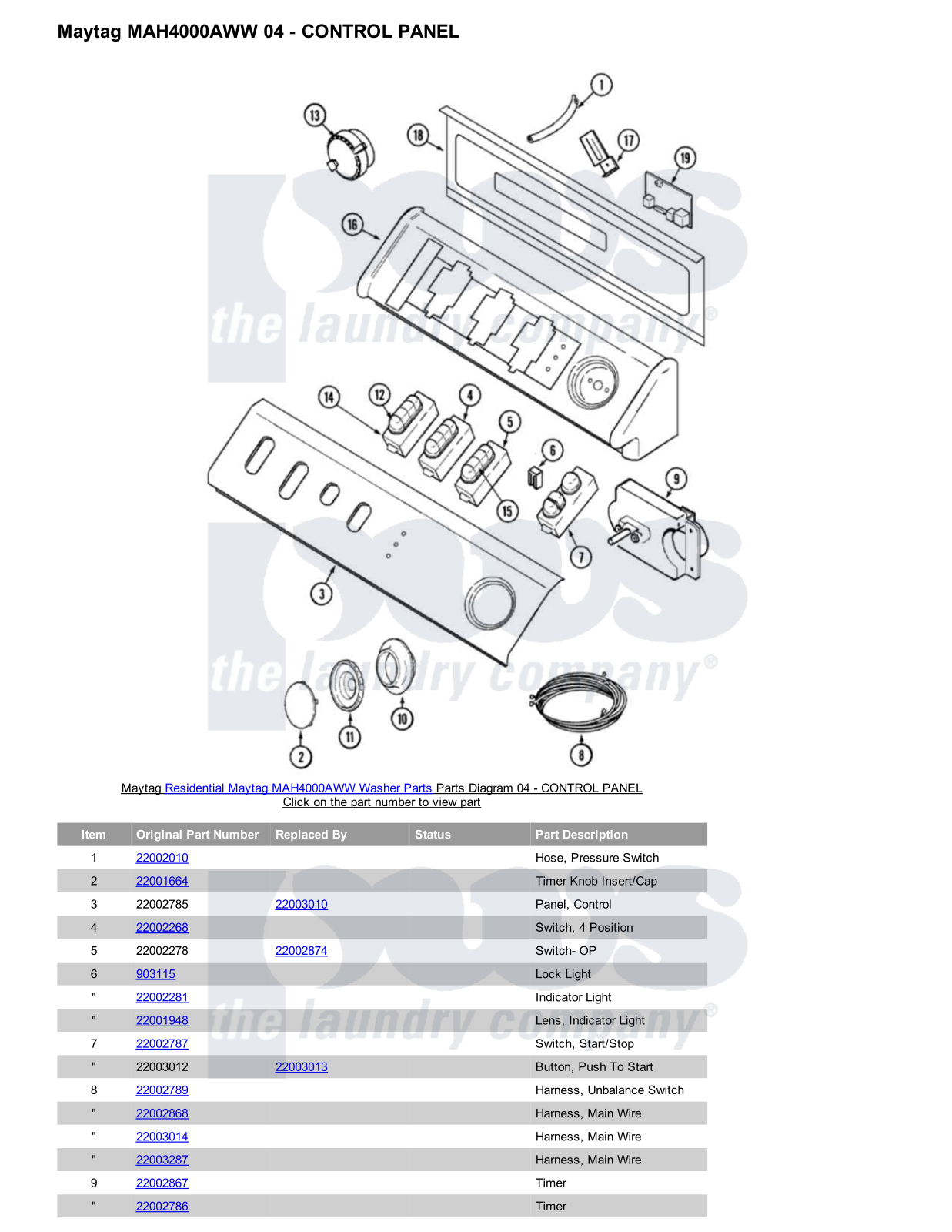 Maytag MAH4000AWW Parts Diagram