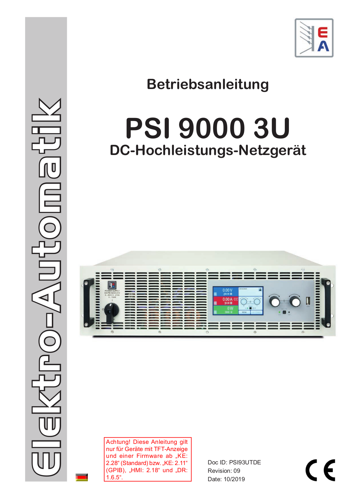 Elektro-Automatik PSI 9000 3U, PSI 9040-170 3U, PSI 9080-170 3U, PSI 9200-70 3U, PSI 9360-40 3U User guide