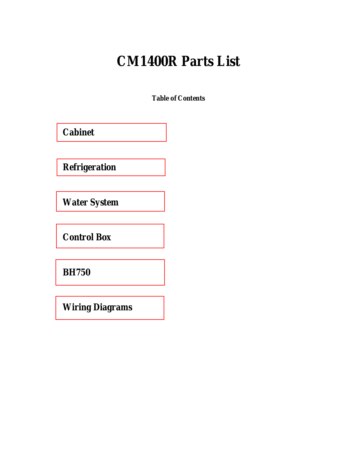 Scotsman CM1400R Parts List