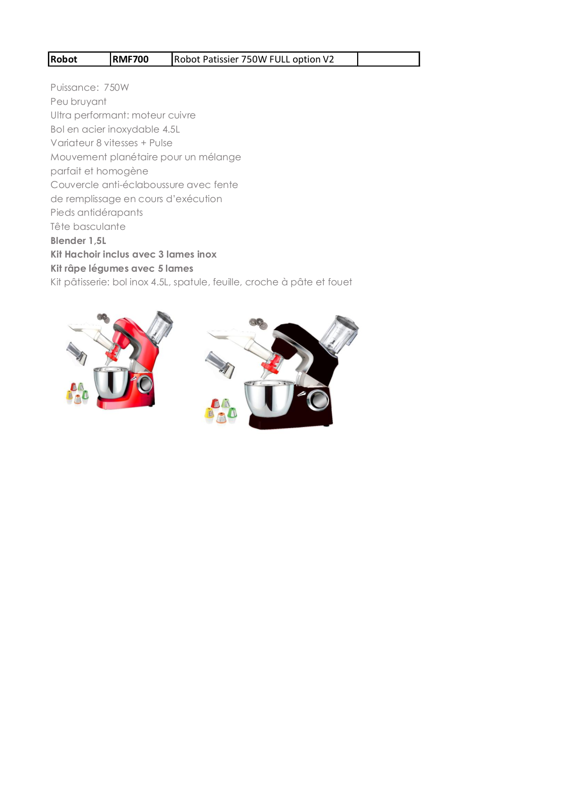 Art Et Cuisine RMF700R, RMF700N product sheet