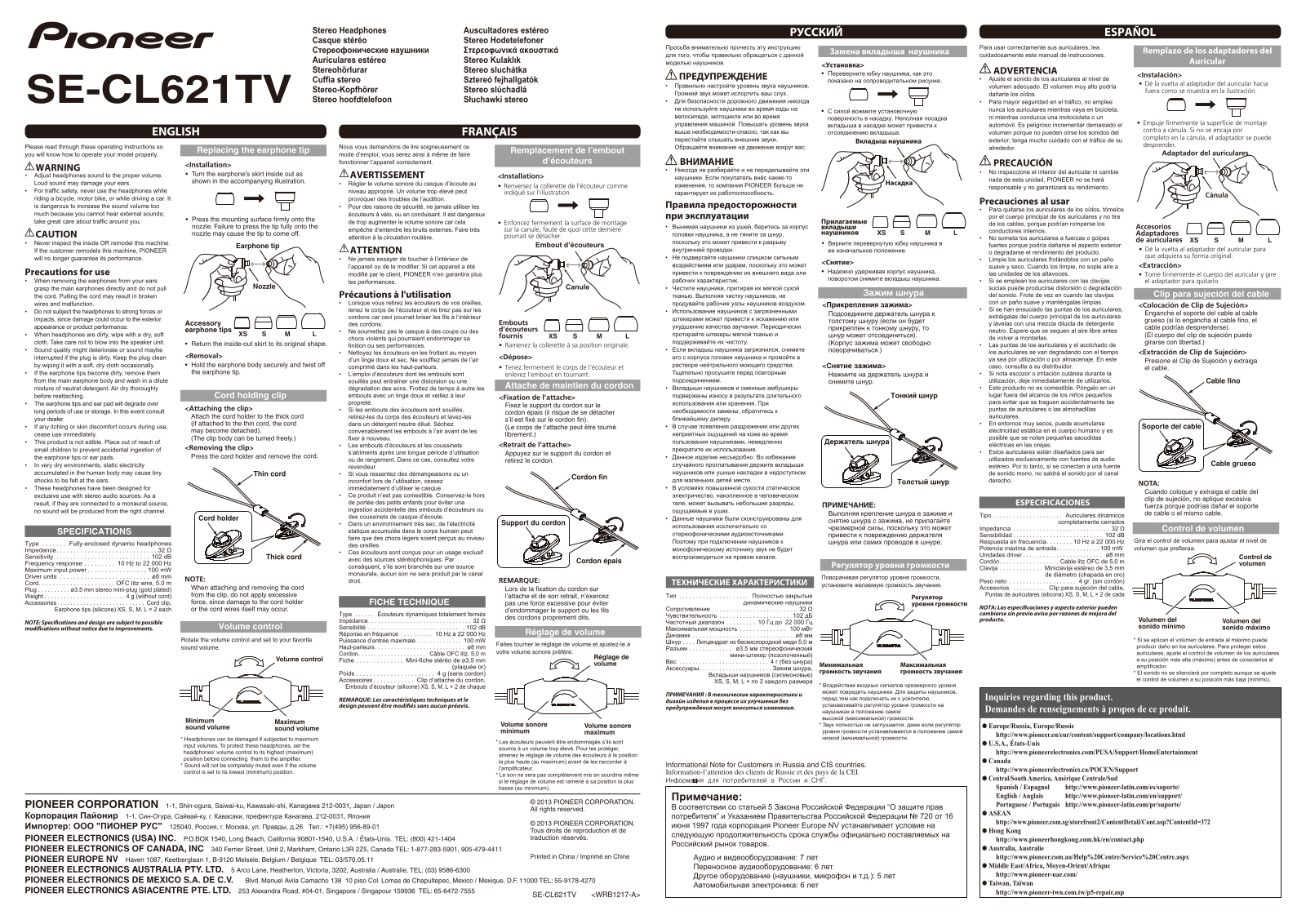 Pioneer SE-CL621TV User Manual