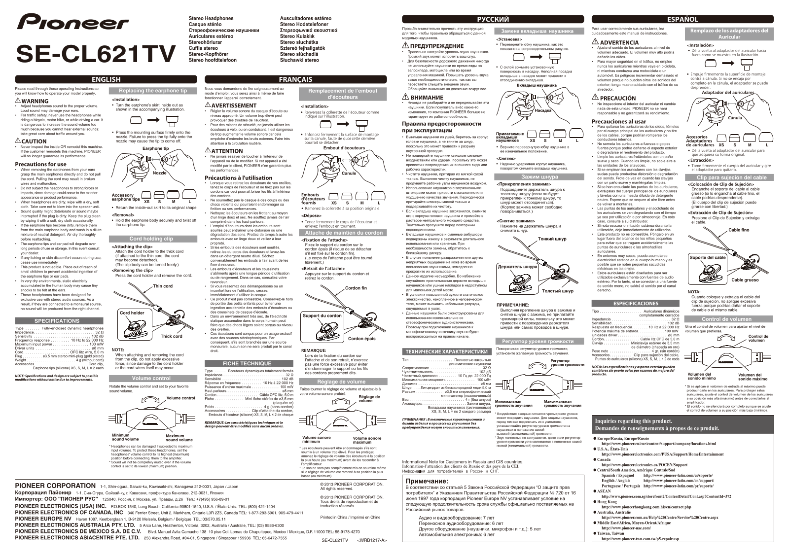 Pioneer SE-CL621TV Manual