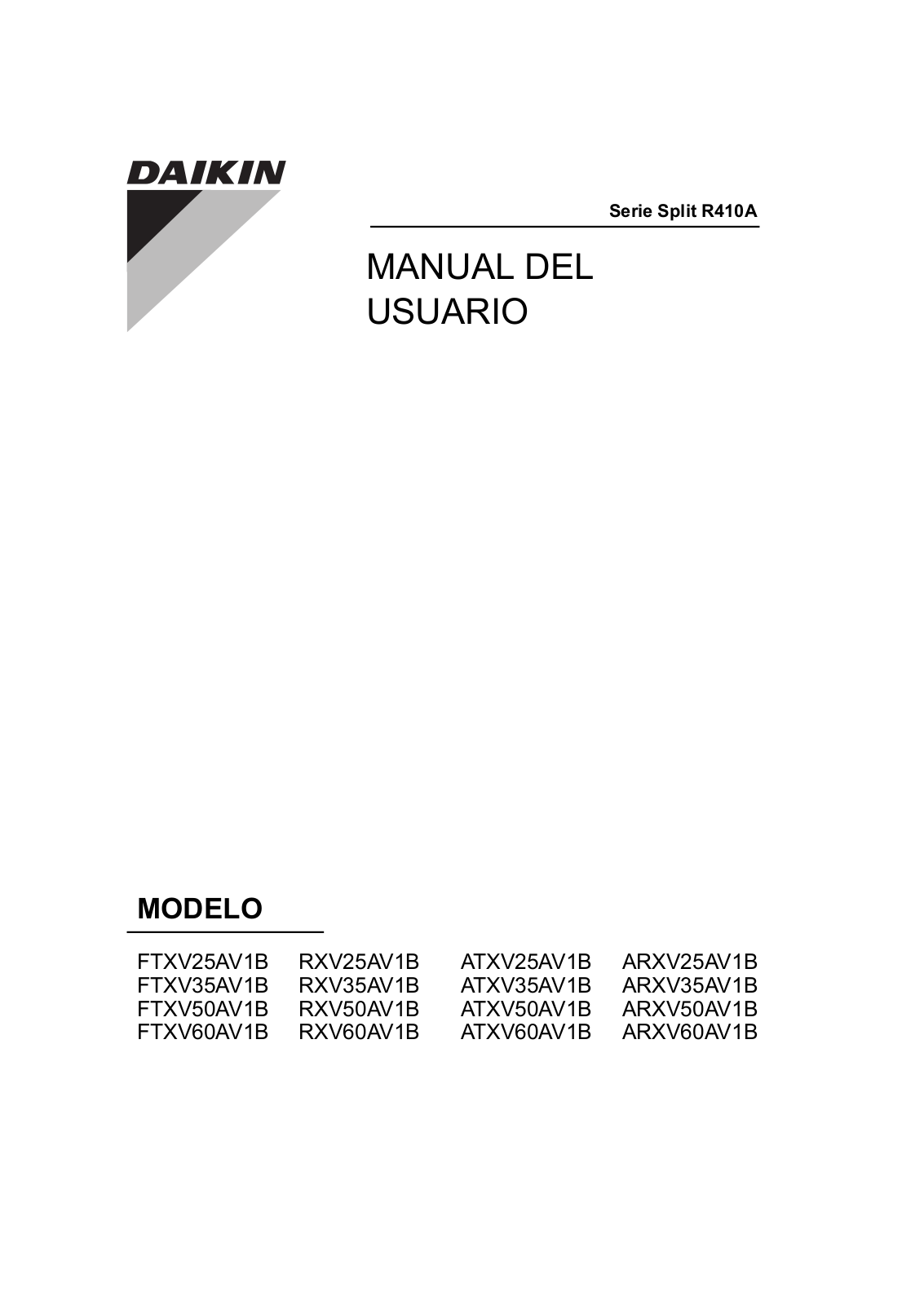 Daikin FTXV25AV1B, FTXV35AV1B, FTXV50AV1B, FTXV60AV1B, RXV25AV1B Operation manuals