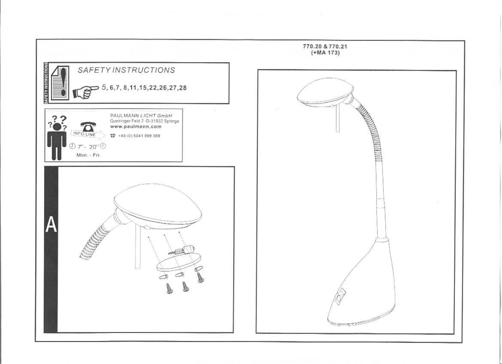 Paulmann 77020, 77021 Safety instructions - ManualMachine.com