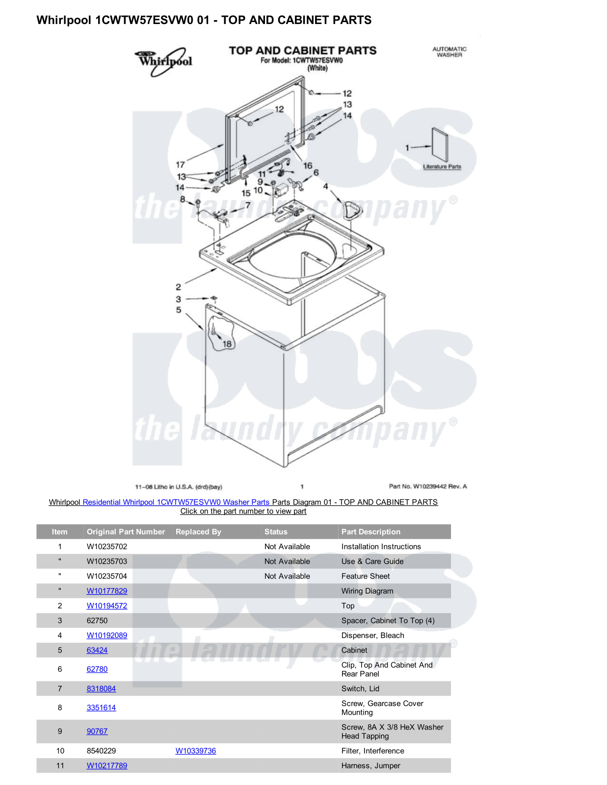 Whirlpool 1CWTW57ESVW0 Parts Diagram