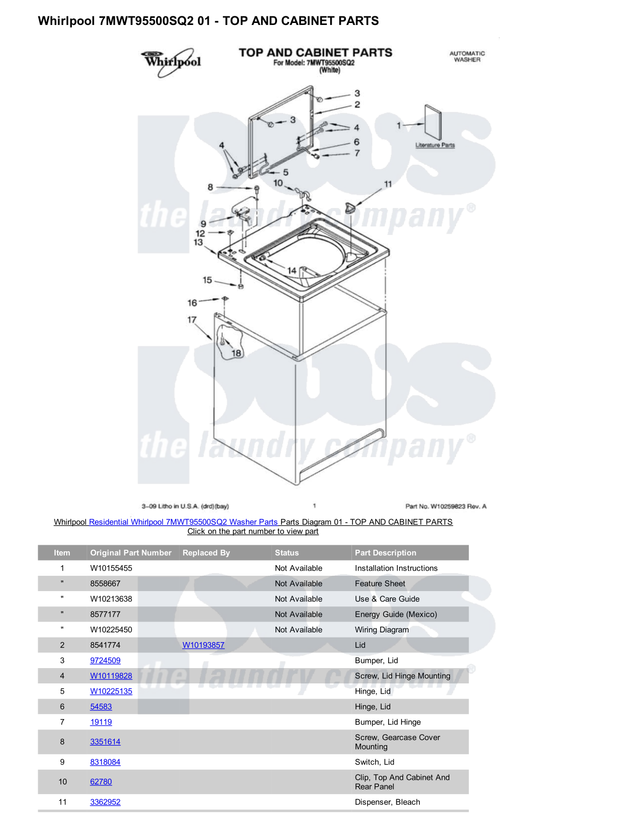 Whirlpool 7MWT95500SQ2 Parts Diagram