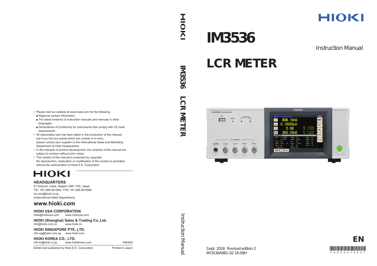 Hioki IM3536 Instruction Manual