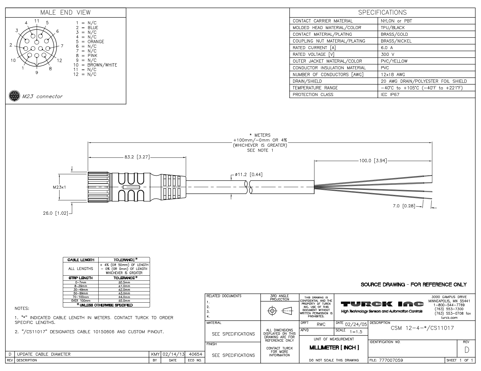 Turck CSM12-4-1/CS11017 Specification Sheet