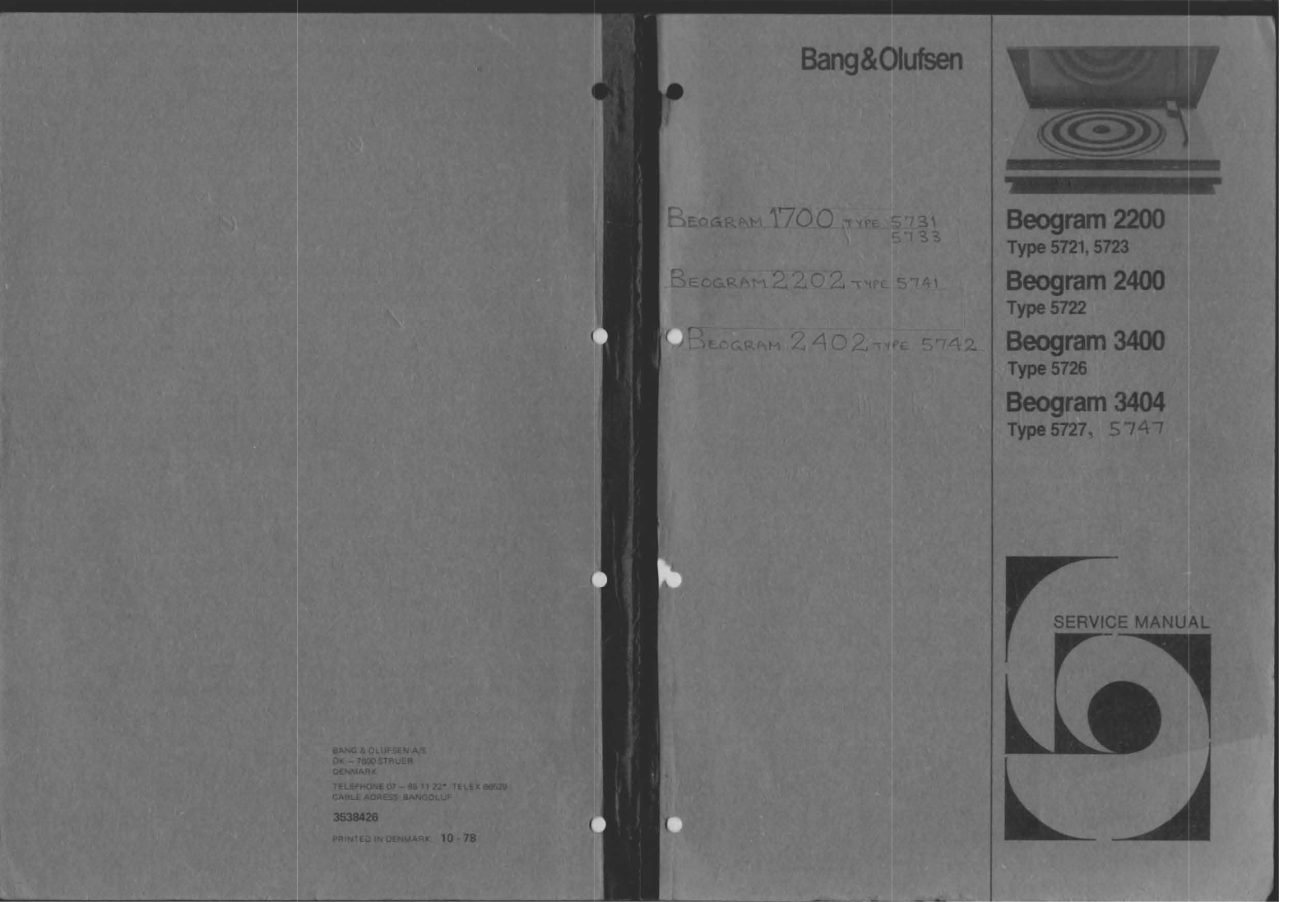 Bang Olufsen Beogram 1700 Service Manual