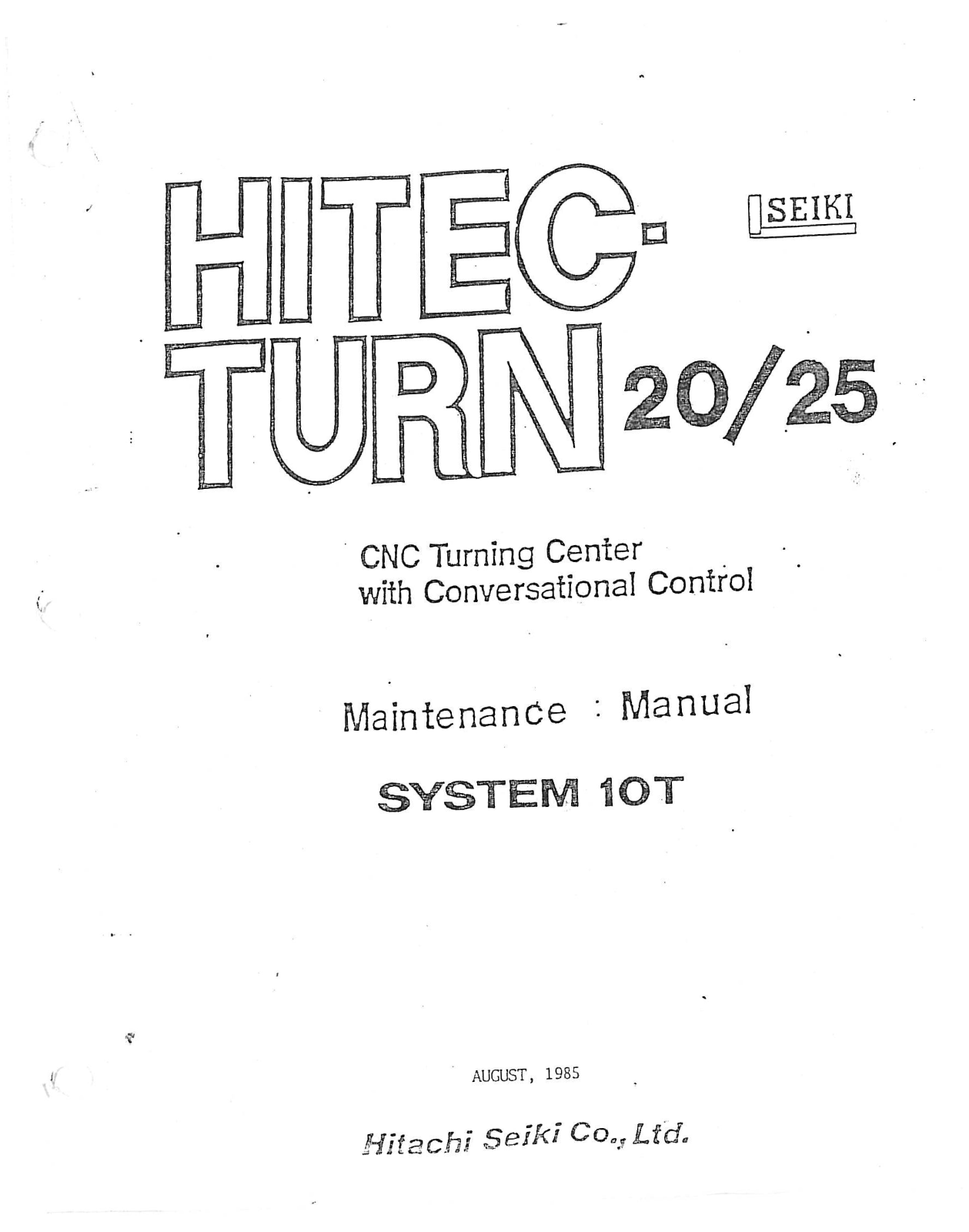 hitachi seiki HITEC-TURN 20, HITEC-TURN 25 Maintenance Manual
