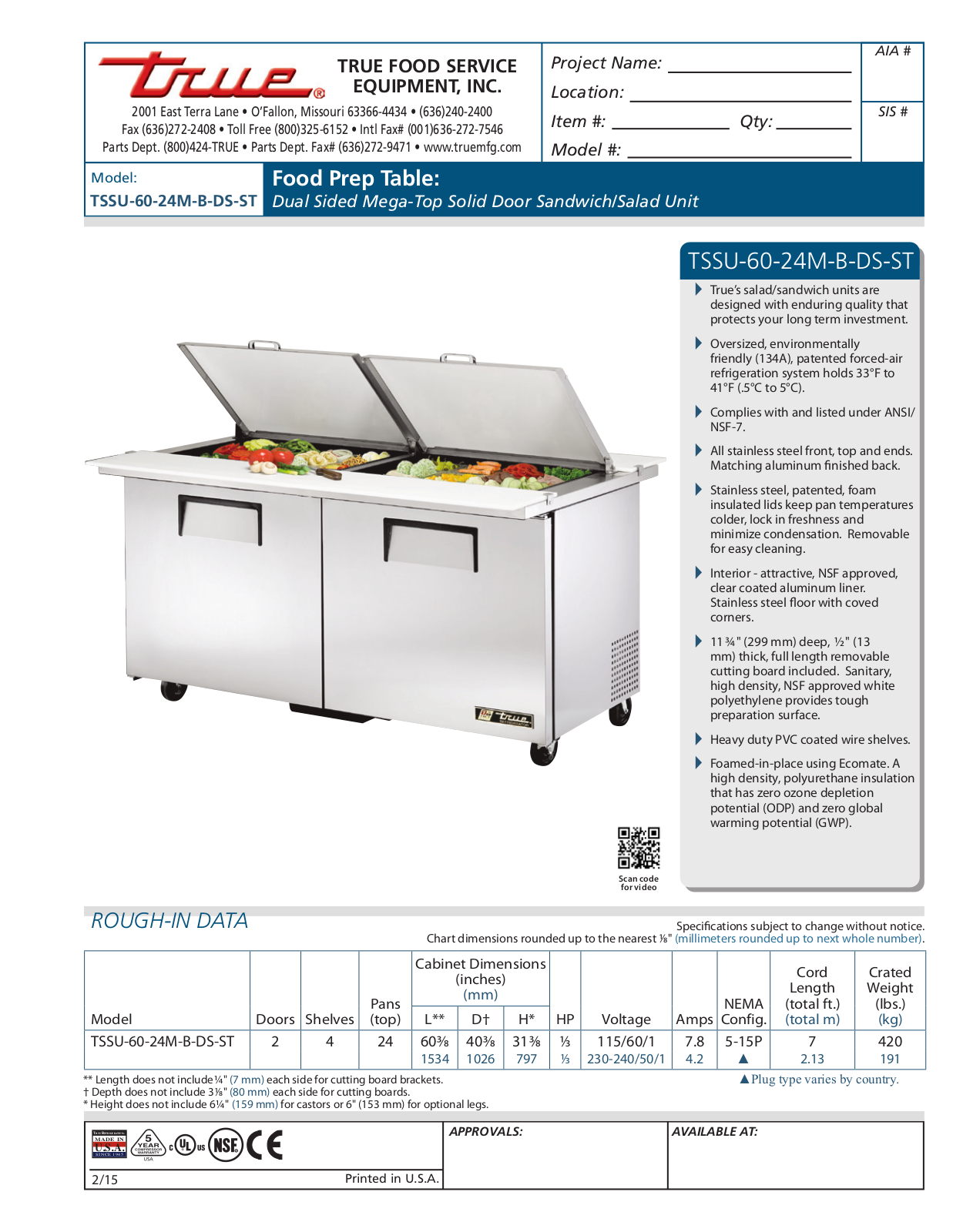 True TSSU-60-24M-B-DS-ST User Manual