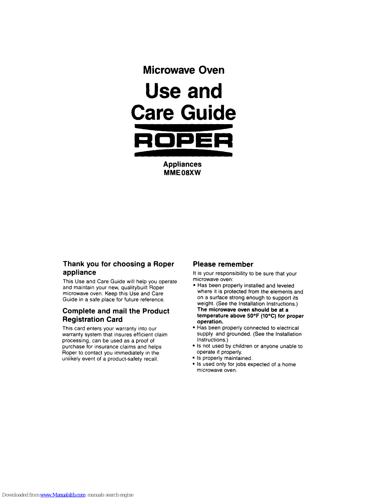 Roper M-ME 08XW Use And Care Manual - ManualMachine.com