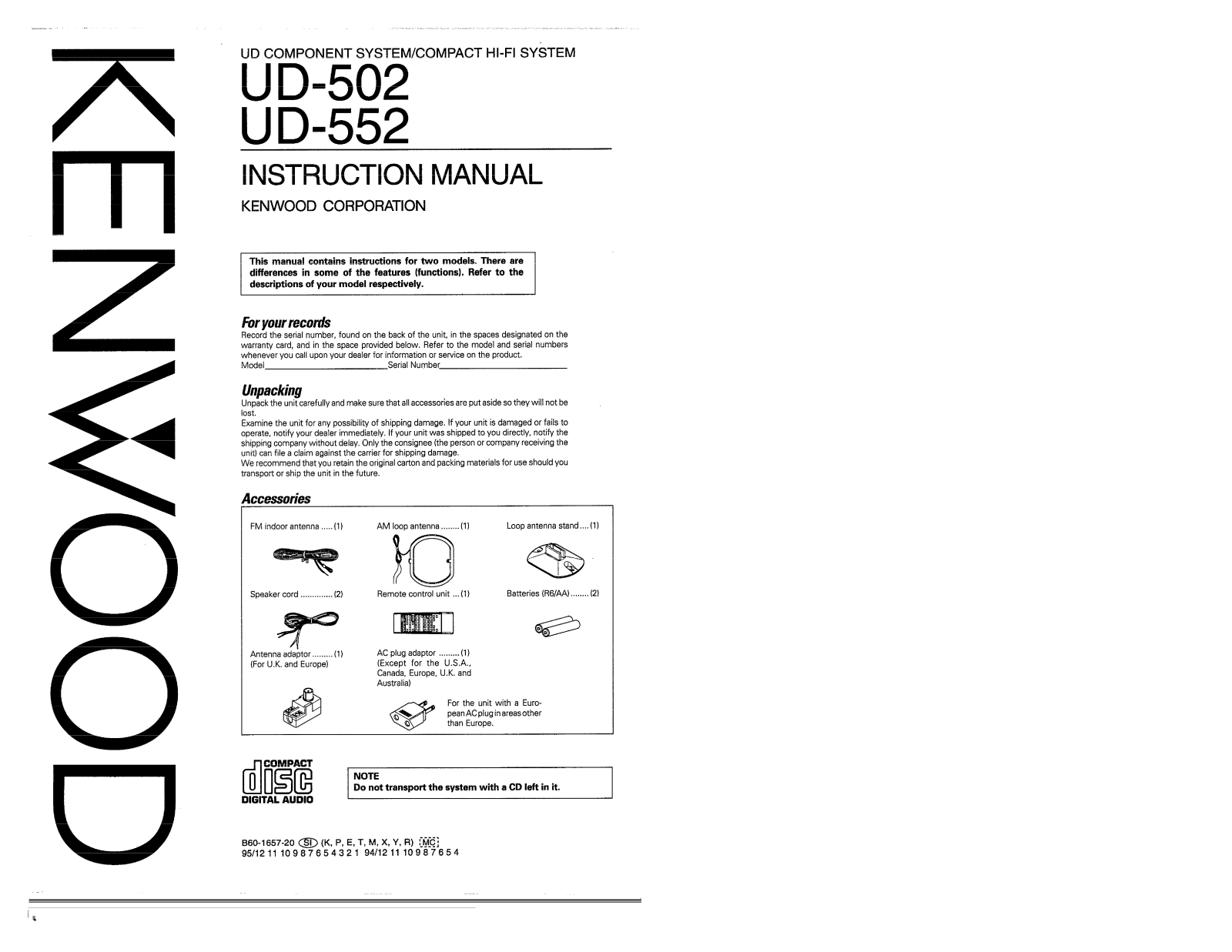 Kenwood X-ME5, UD-502, A-E5L, A-E5, X-E5 Owner's Manual