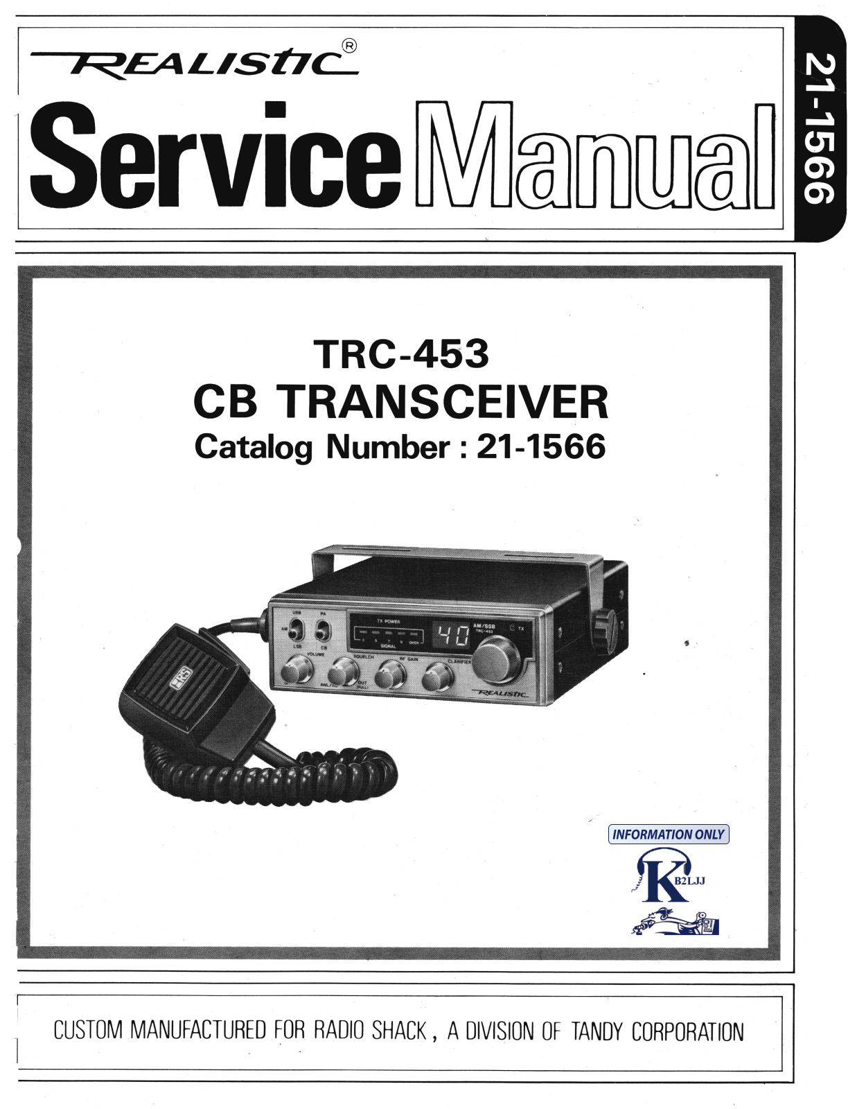 Realistic   RadioShack TRC-453 Service Manual