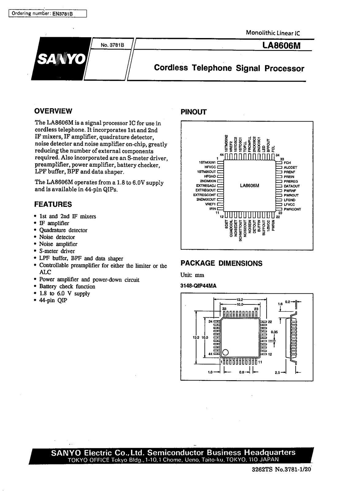 SANYO LA8606M Datasheet