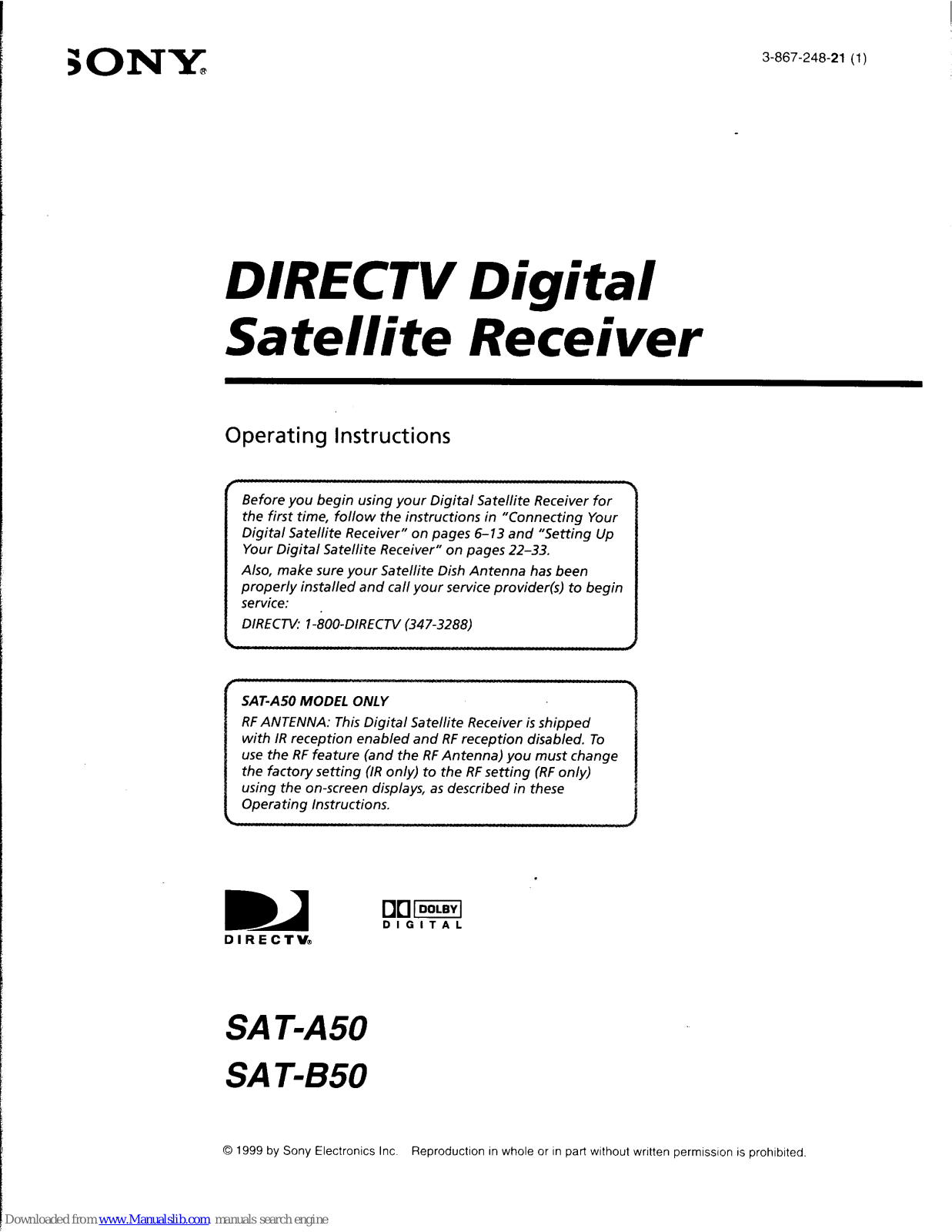 Sony SAT-A50,SAT-B50 Operating Instructions Manual