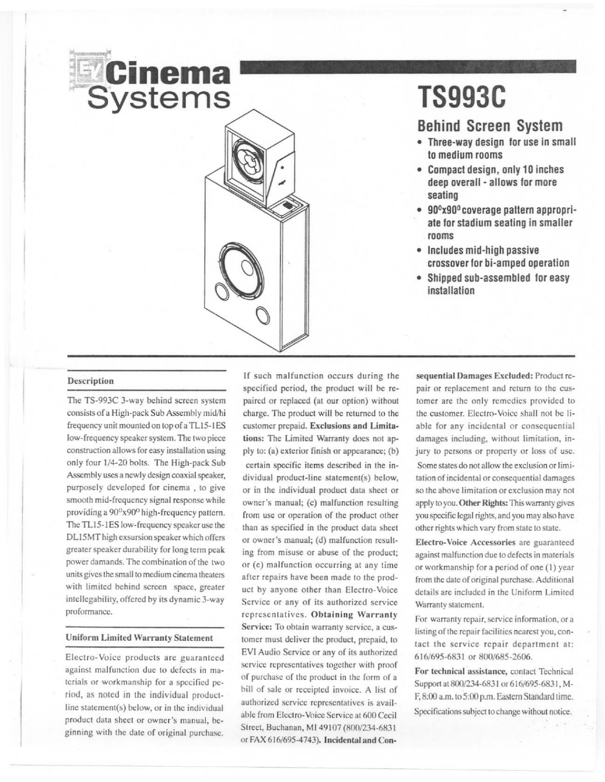 Electro-voice TS993C DATASHEET