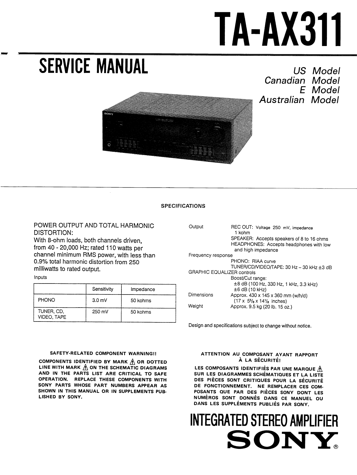 Sony TAAX-311 Service manual