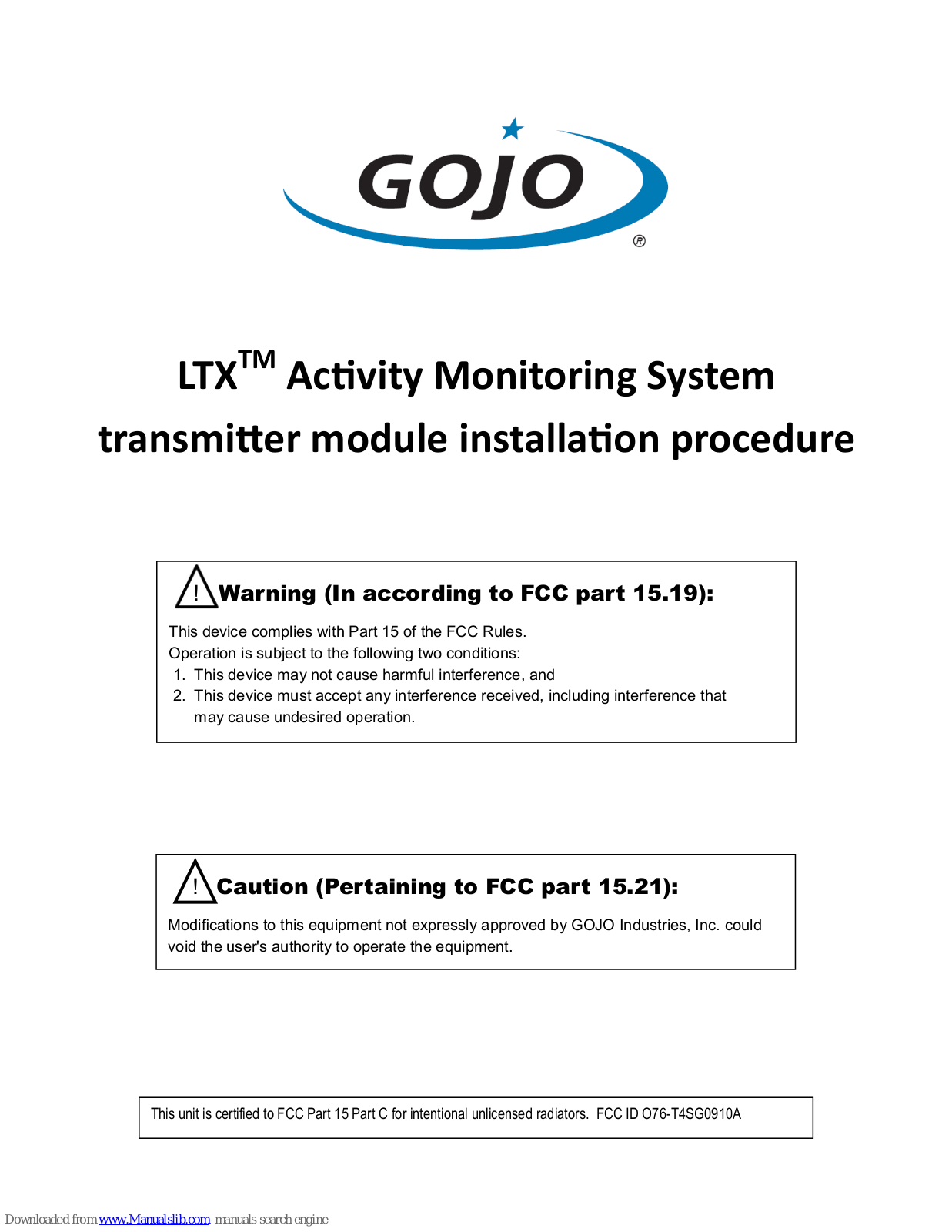 Gojo LTX Installation Procedure - ManualMachine.com