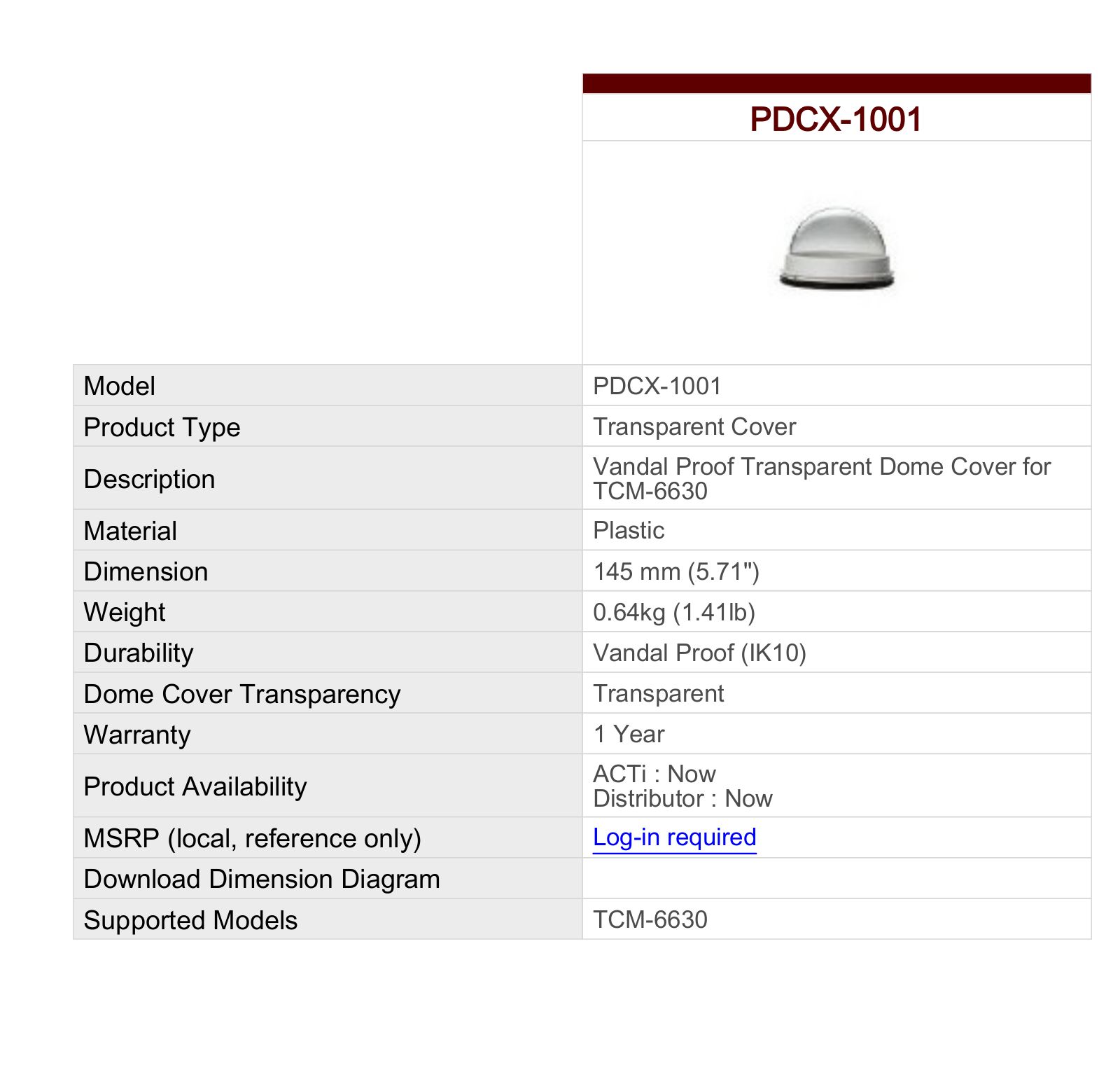 ACTi PDCX-1001 Specsheet