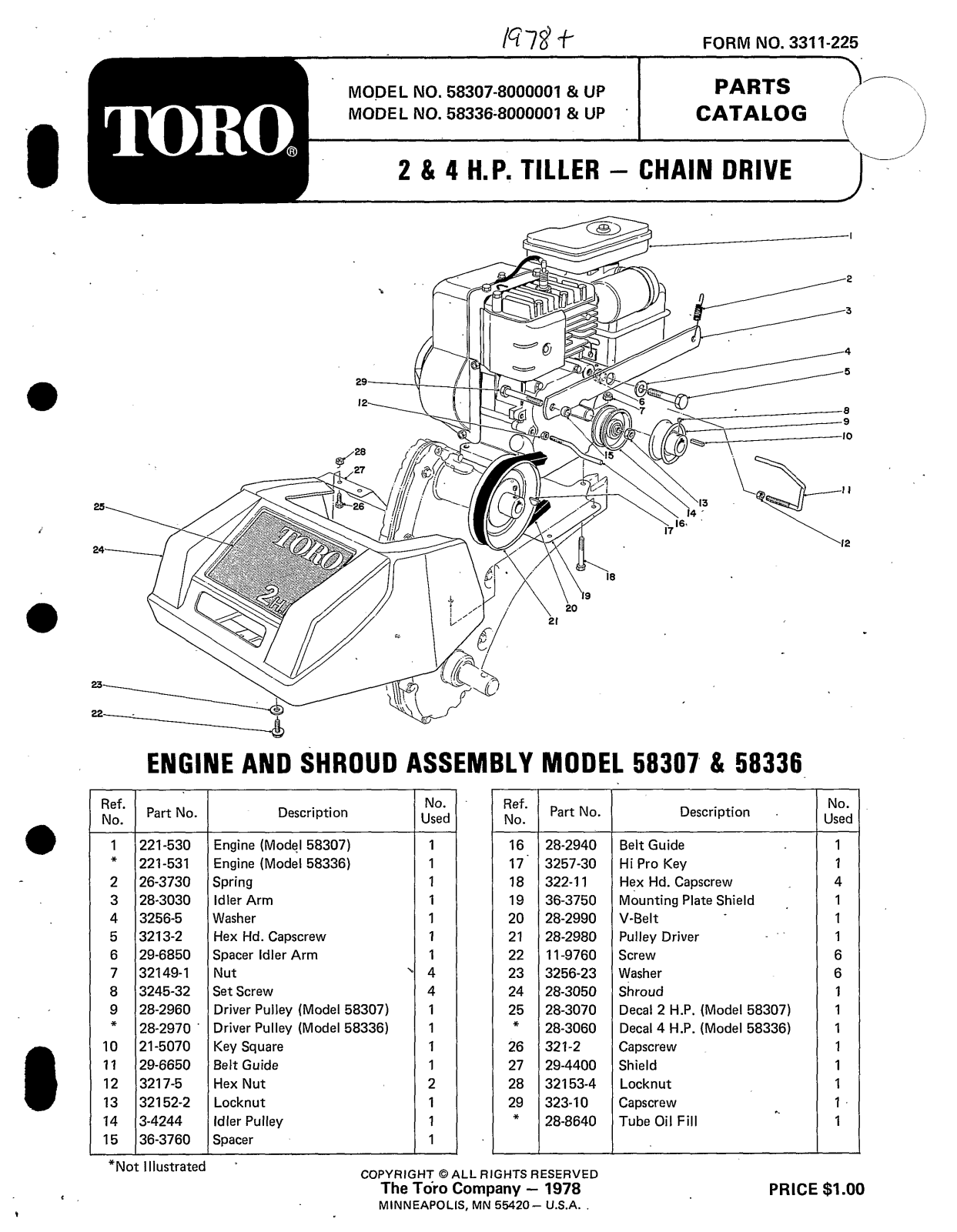 Toro 58336, 58307 Parts Catalogue