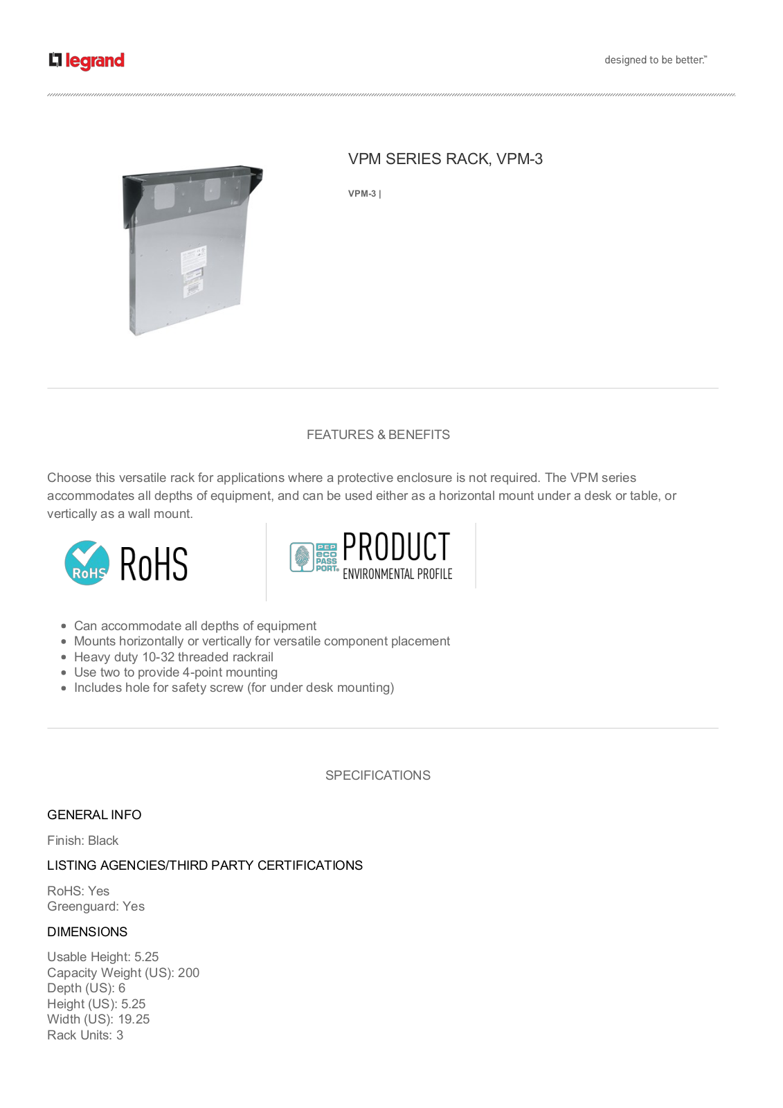 Middle Atlantic VPM-3 Datasheet