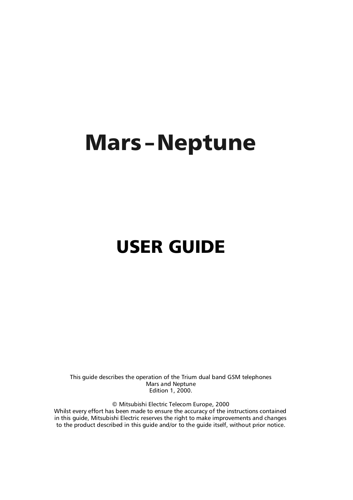 Mitsubishi Trium Neptune, Trium Mars User Guide