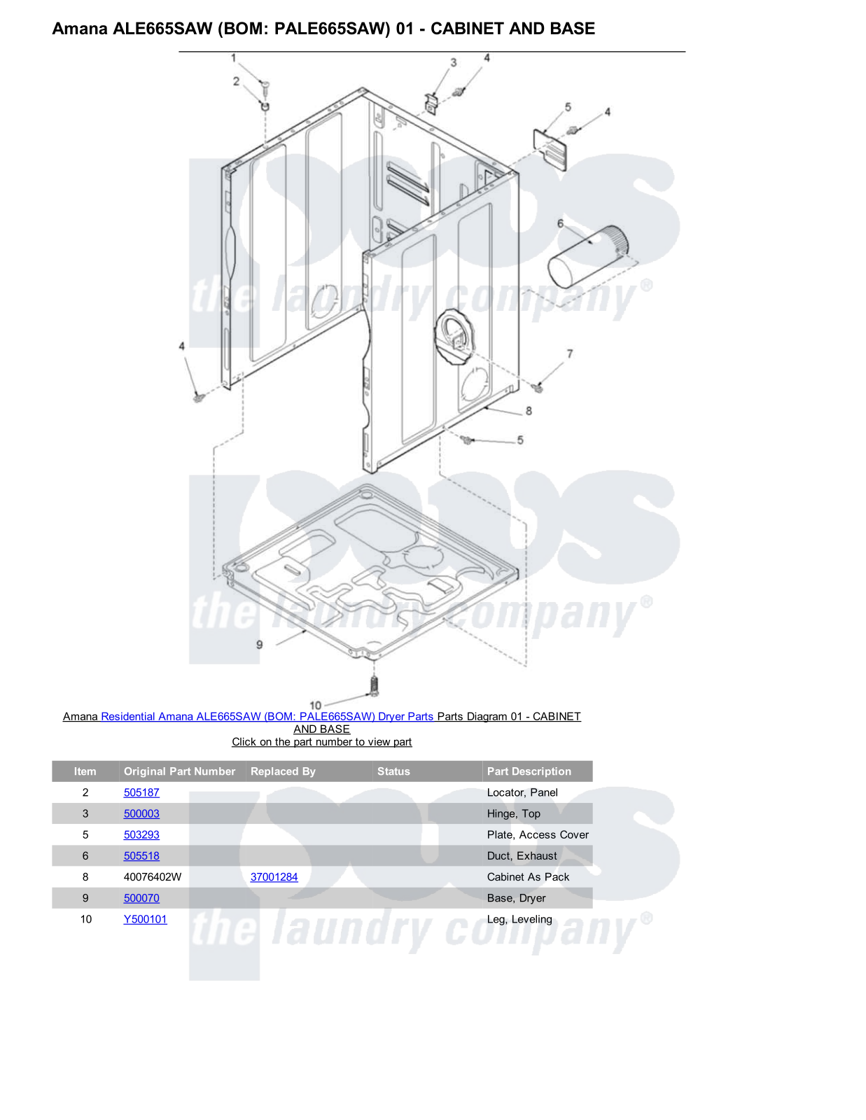 Amana ALE665SAW Parts Diagram