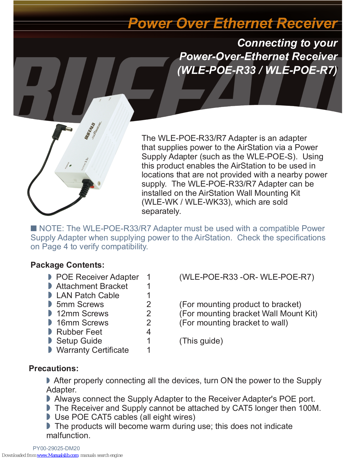 Buffalo Power Over Ethernet Receiver WLE-POE-R33, WLE-POE-R7 Quick Setup Manual