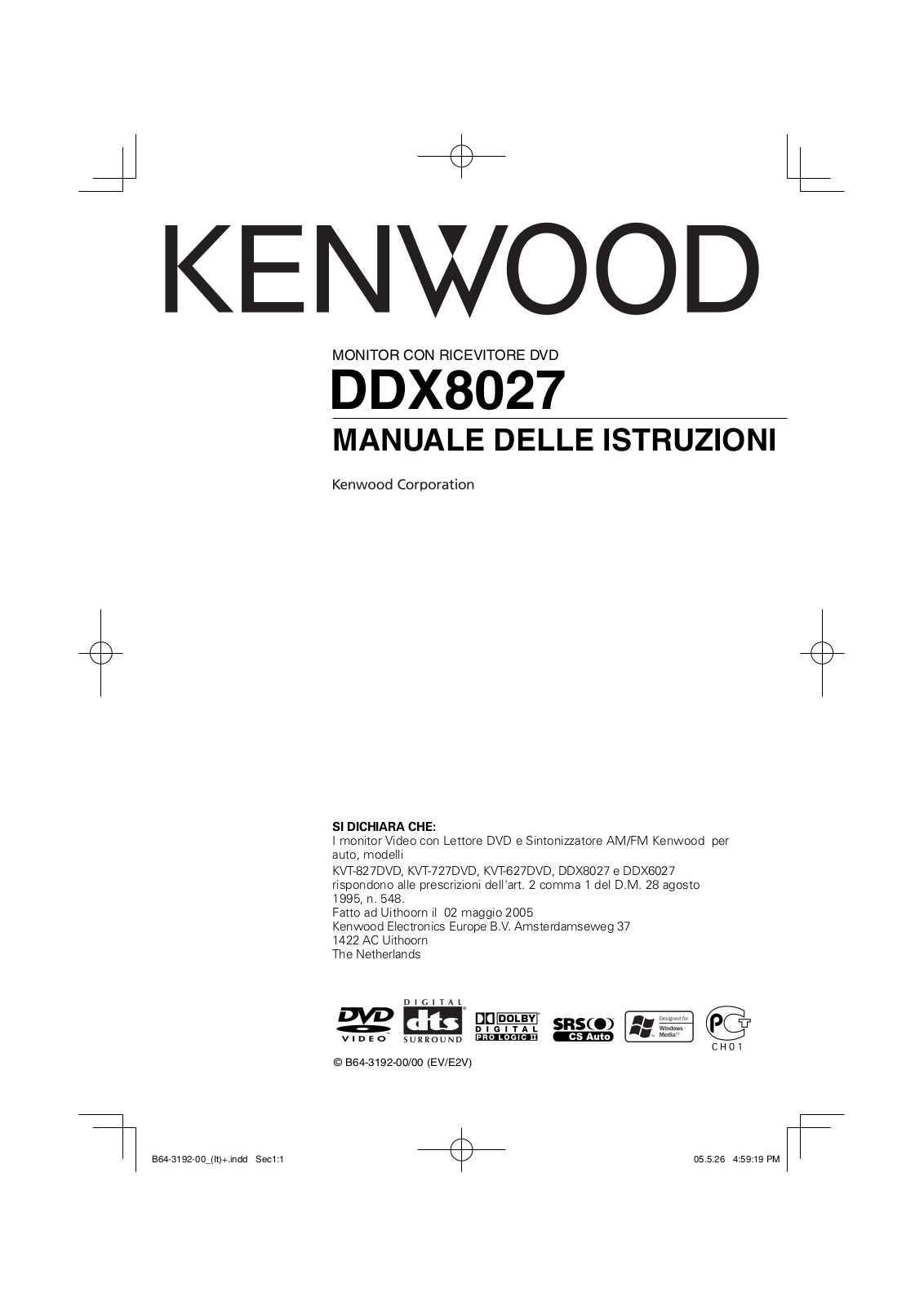 Kenwood DDX8027 User Manual