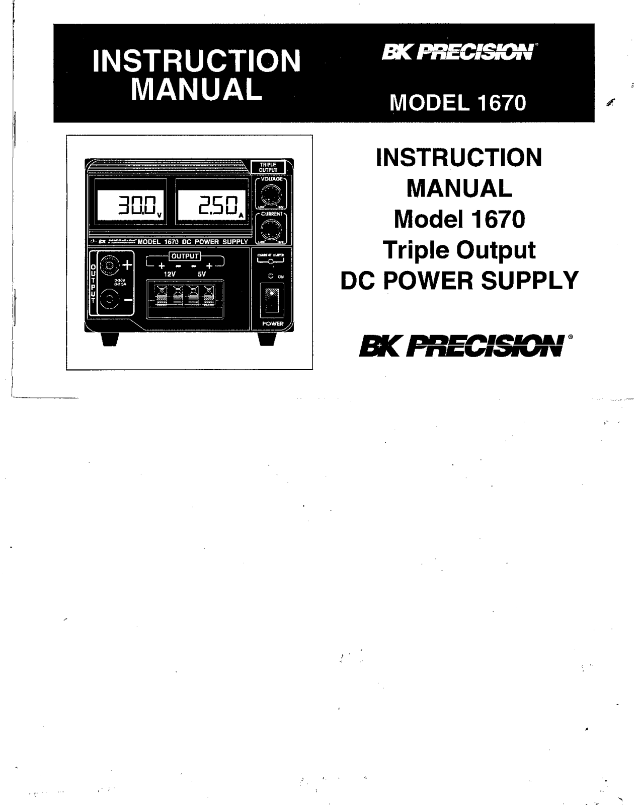 BK Precision 1670 Instruction Manual