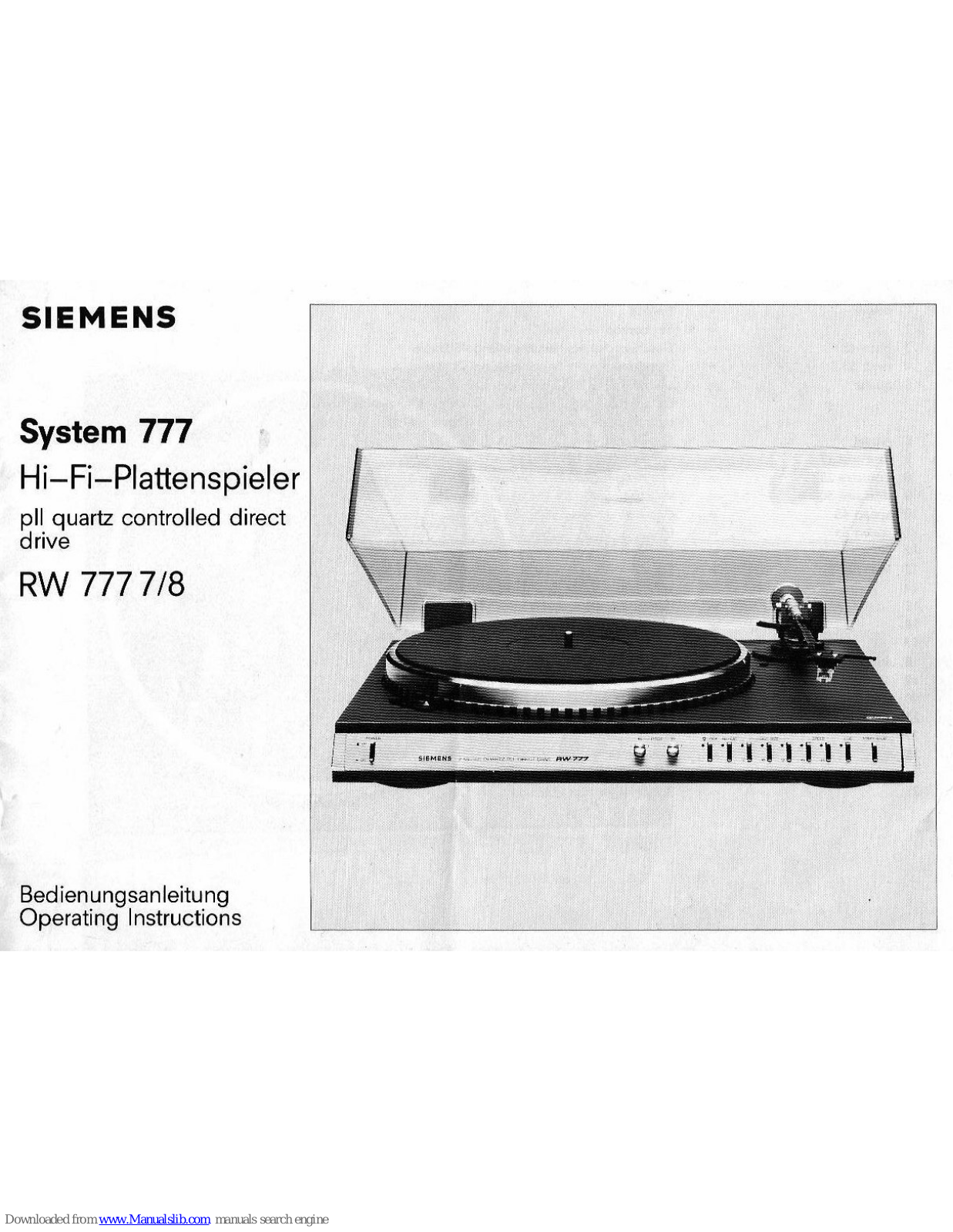 Siemens RW 777 7, RW 777 8 Operating Instructions Manual