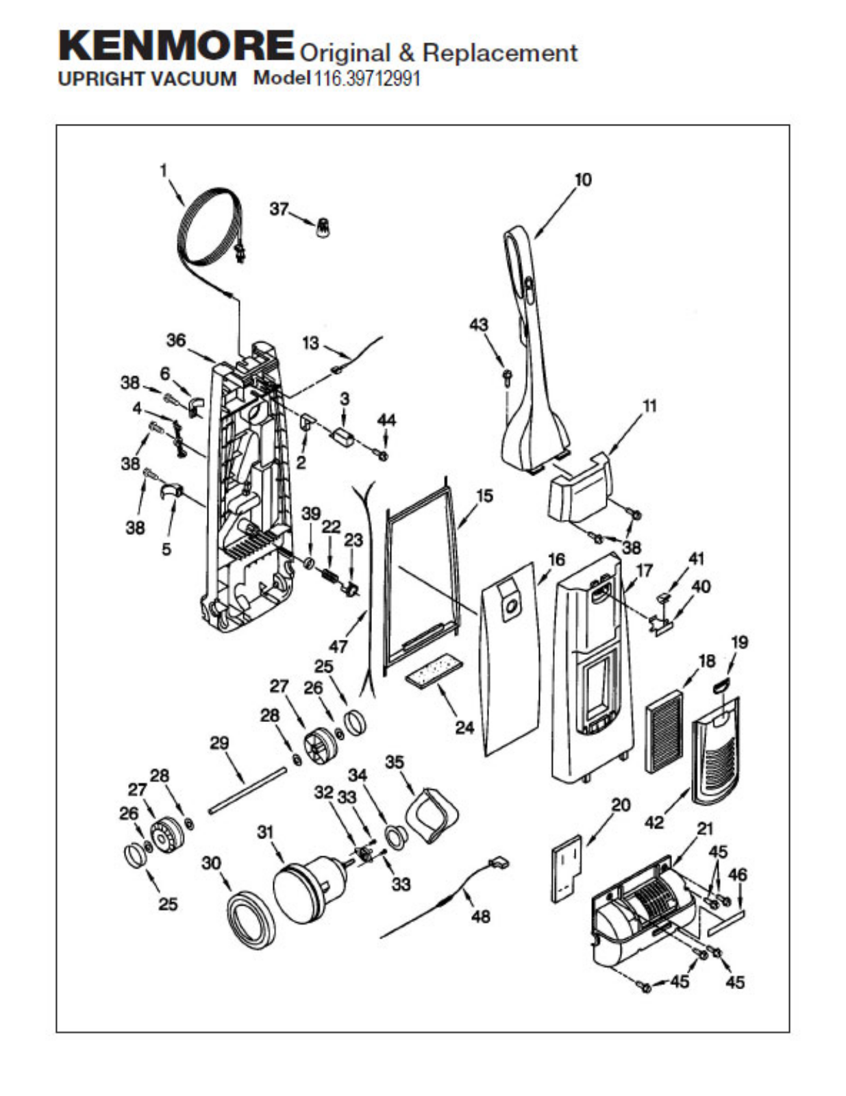 Kenmore 116.39712991 Parts List