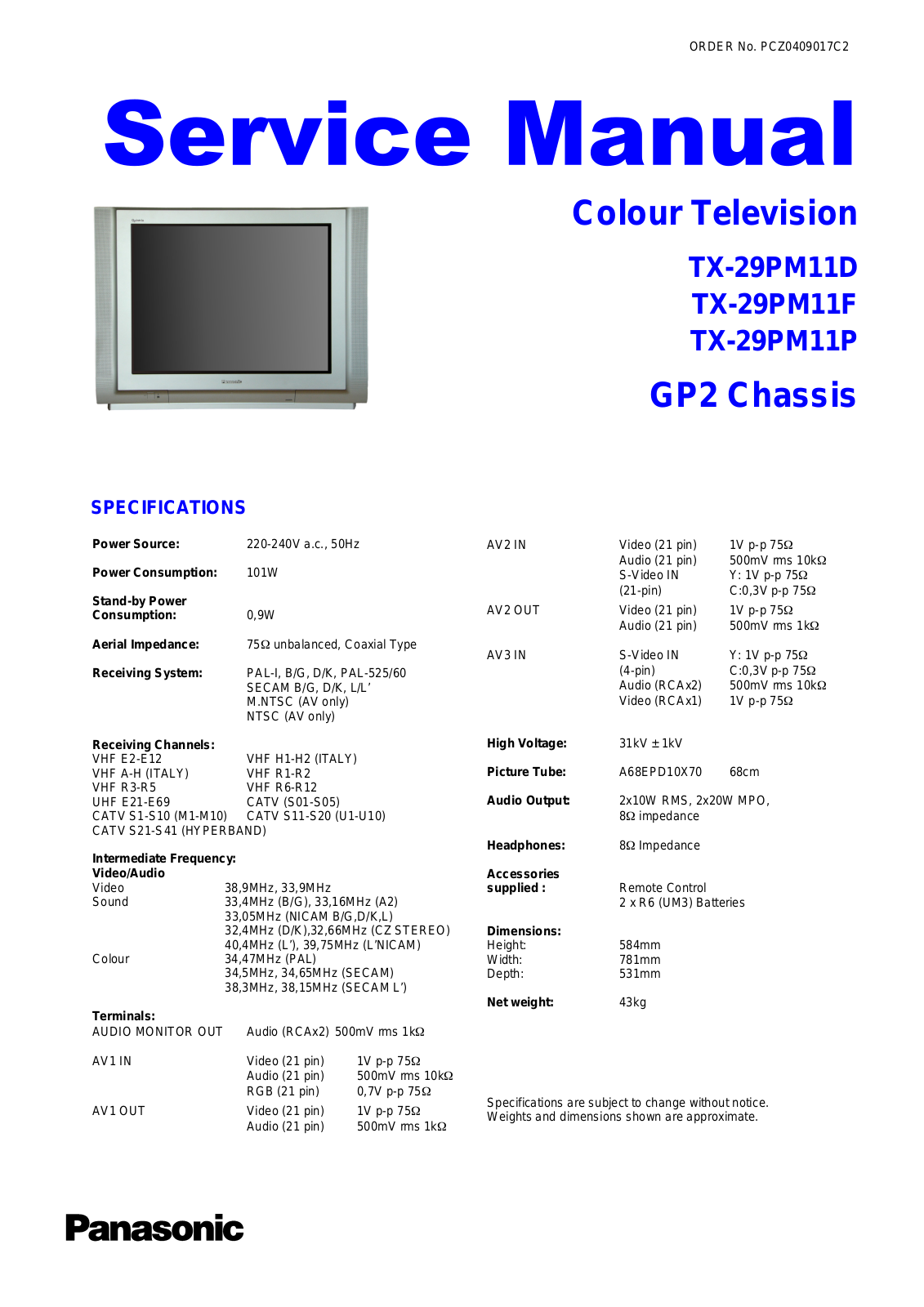 Panasonic TX29PM11D.F.P Schematic
