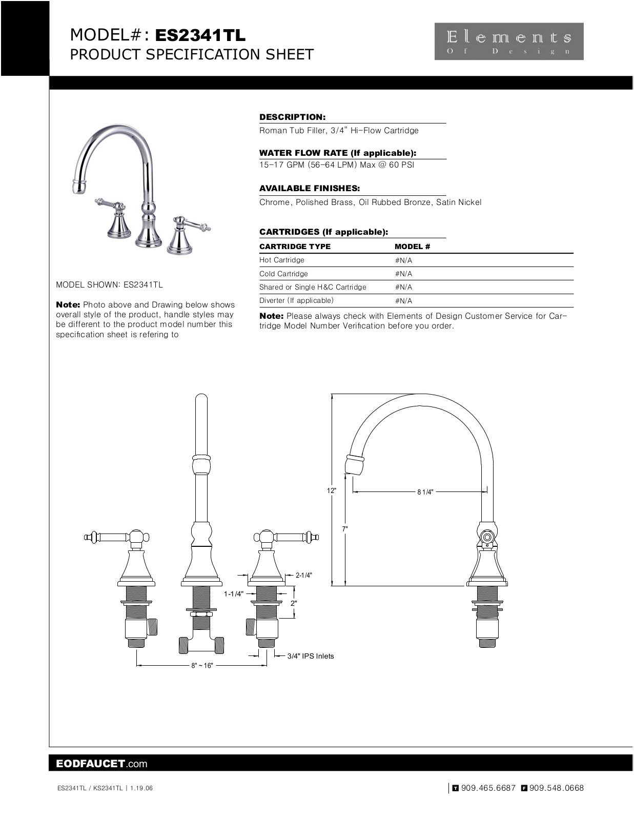 Elements of Design EDE1134 Specification Sheet - ManualMachine.com