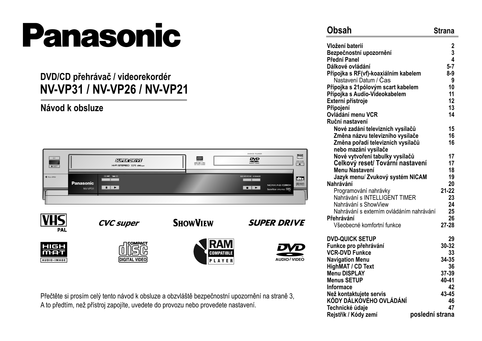 Panasonic NV-VP21, NV-VP26, NV-VP31 User Manual