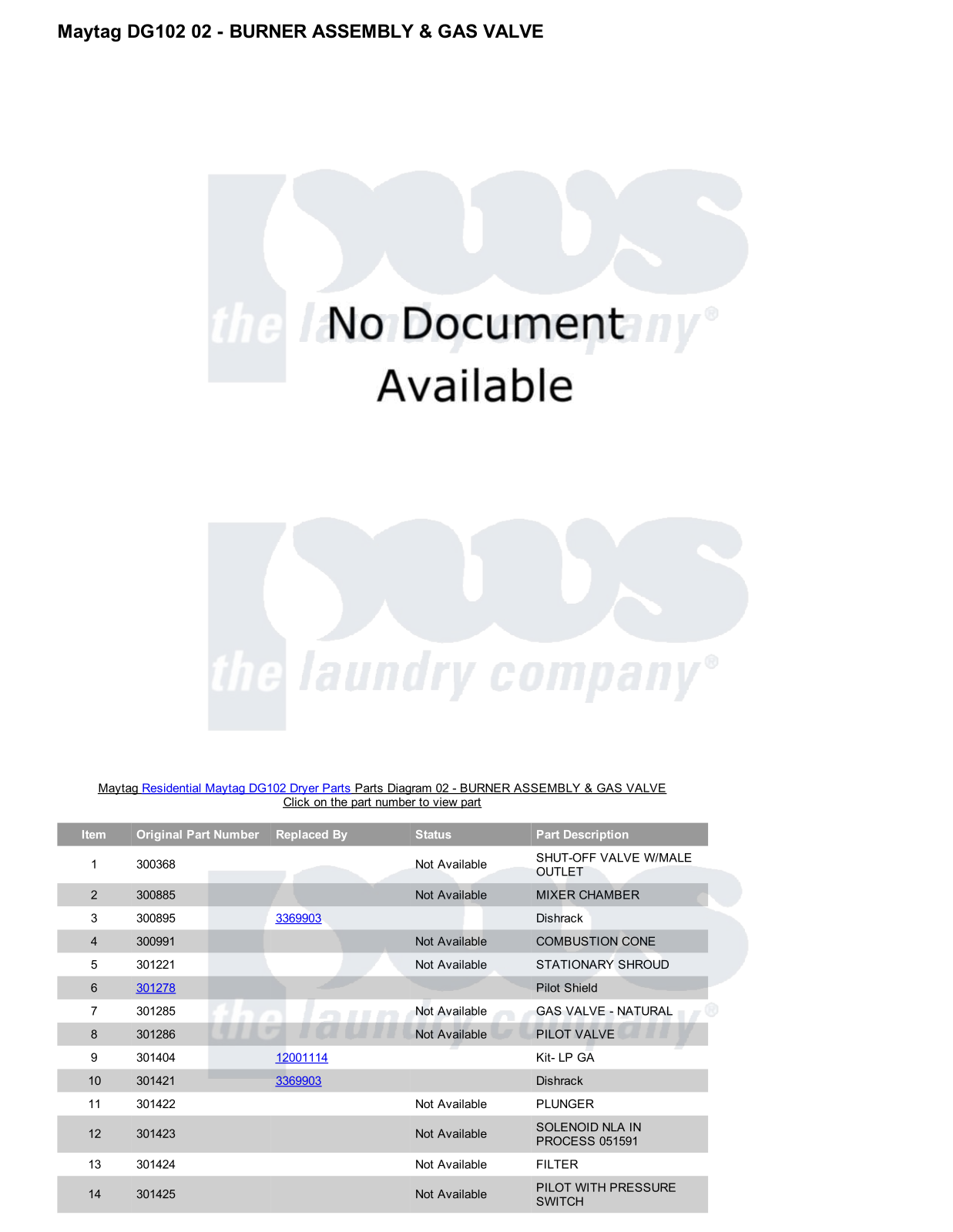 Maytag DG102 Parts Diagram