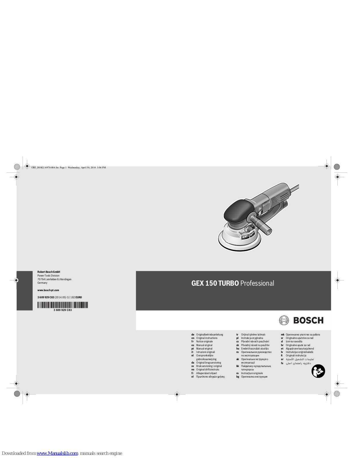 Bosch GEX 150 TURBO Professional Original Instructions Manual