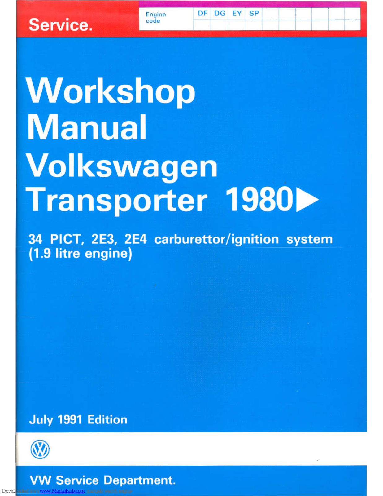 Volkswagen T4 other 1991, Transporter User Manual