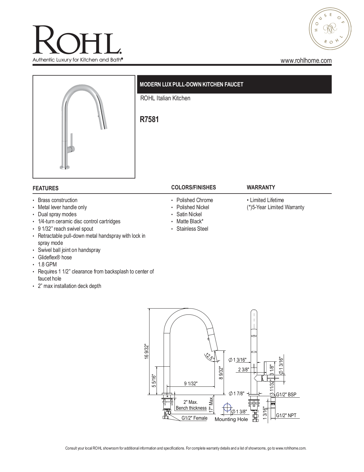 Rohl XRH10112 Specifications - ManualMachine.com