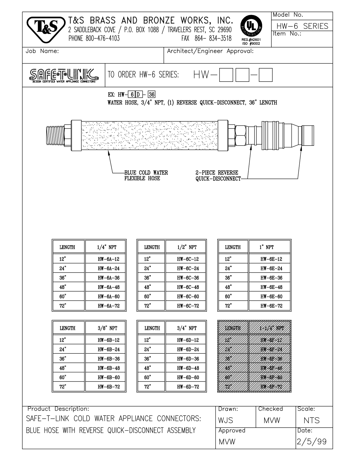 T&S Brass HW-6E-12 User Manual